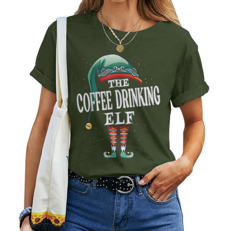 Coffee Drinking Elf Christmas Group Xmas Pajama Party Women T-shirt