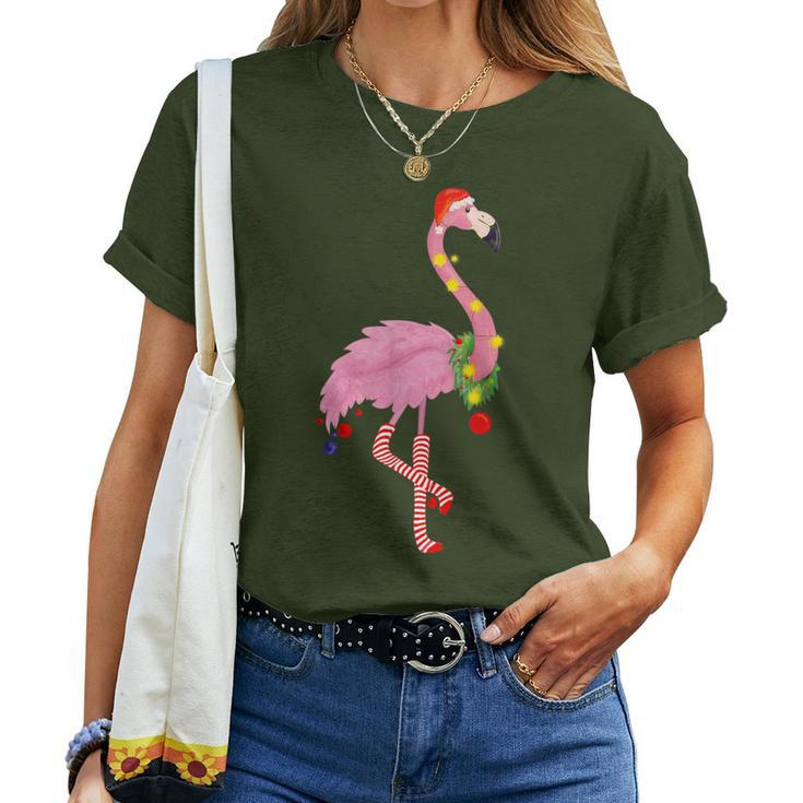 Cute And Fun Tropical Flamingo Christmas Women T-shirt