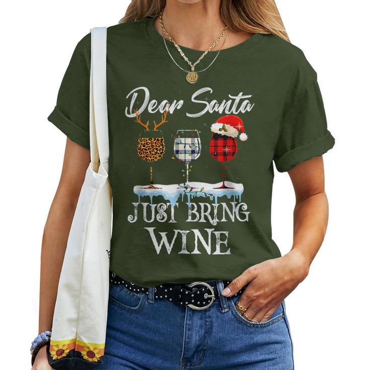 Dear Santa Just Bring Wine For Christmas Costume Glasses Women T-shirt