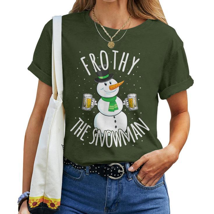 Christmas Snowman Beer Frothy Drinking Party Joke Women T-shirt