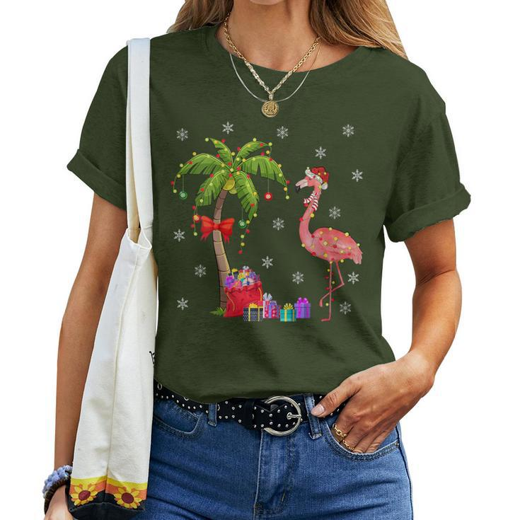 Flamingo Lover Xmas Santa Hat Flamingo Christmas Women T-shirt