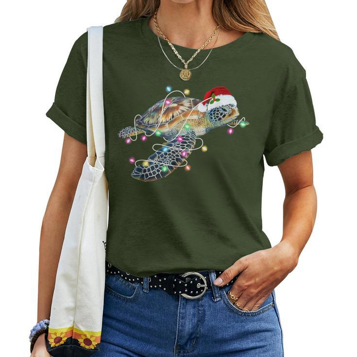 Santa Hat Sea Turtle Christmas Lights Family Matching Women T-shirt
