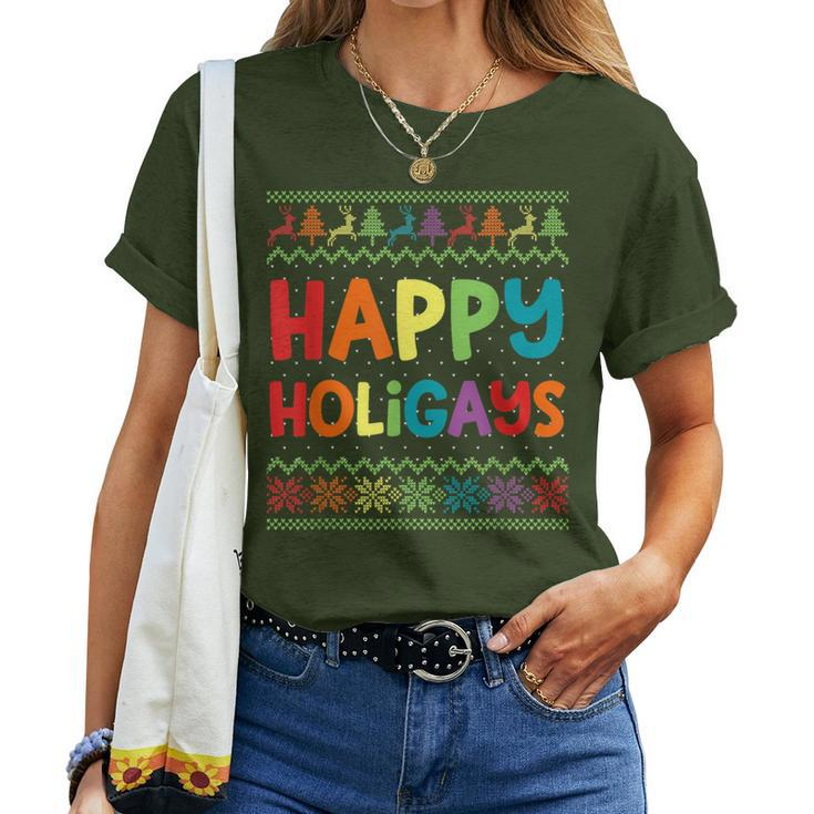 Gay Christmas Lgbt Happy Holigays Ugly Rainbow Party Women T-shirt