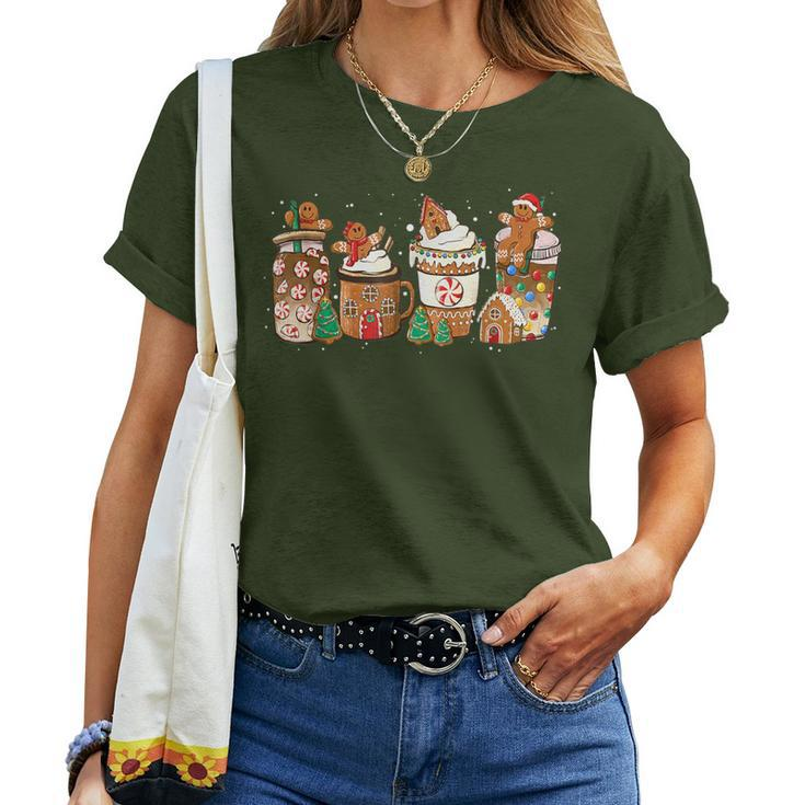 Gingerbread Cookie Christmas Coffee Cups Latte Drink Outfit Women T-shirt
