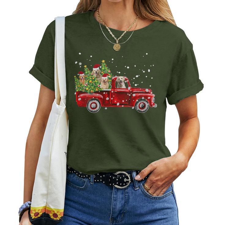 Golden Retriever Lover Red Truck Christmas Pine Tree Women T-shirt