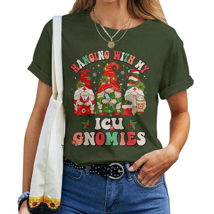Hanging With My Icu Gnomies Christmas Critical Care Nurse Women T-shirt