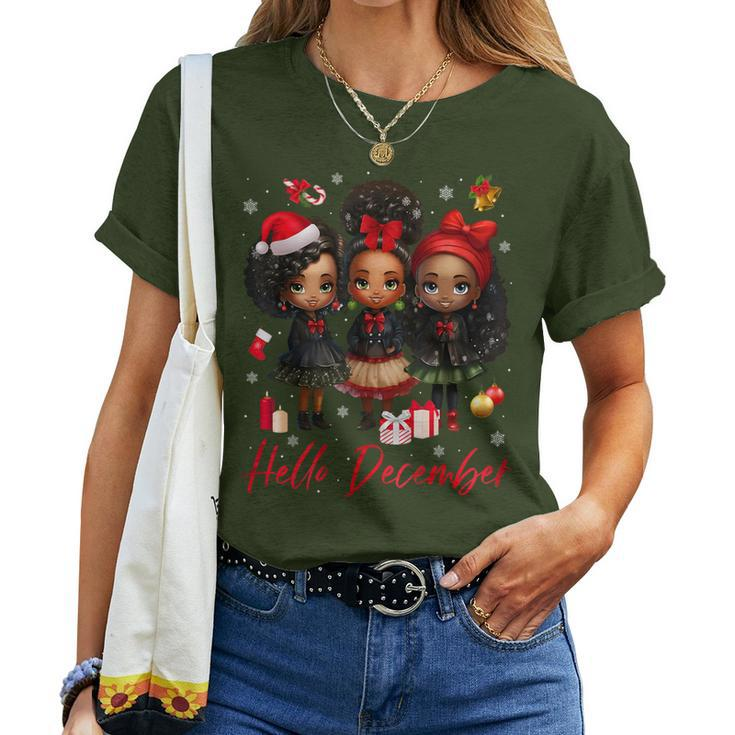 Hello December Black Afro African Girls Christmas Melanin Women T-shirt