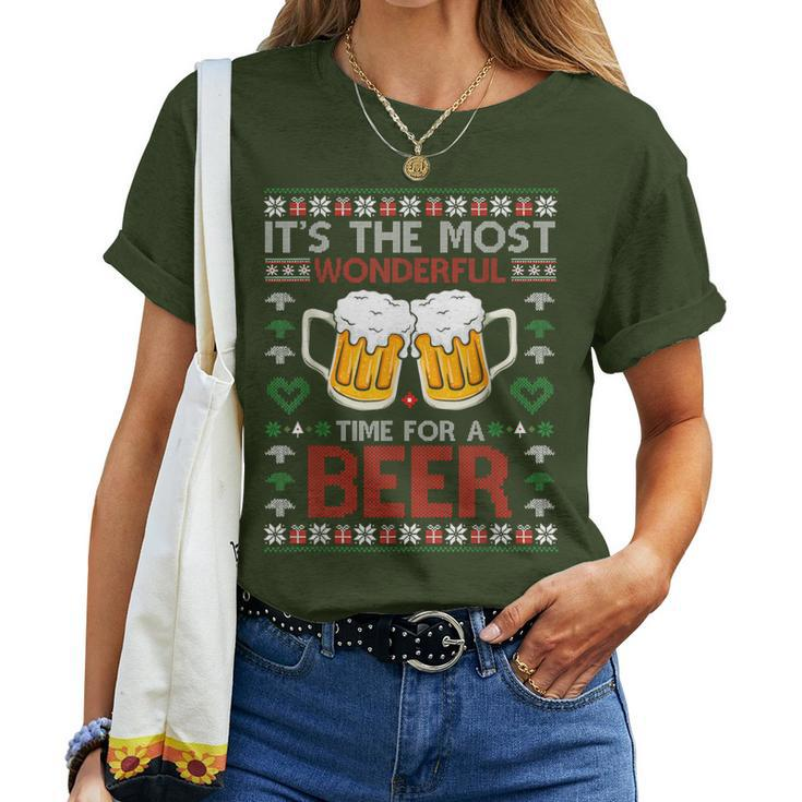 It's The Most Wonderful Time For A Beer Santa Hat Christmas Women T-shirt