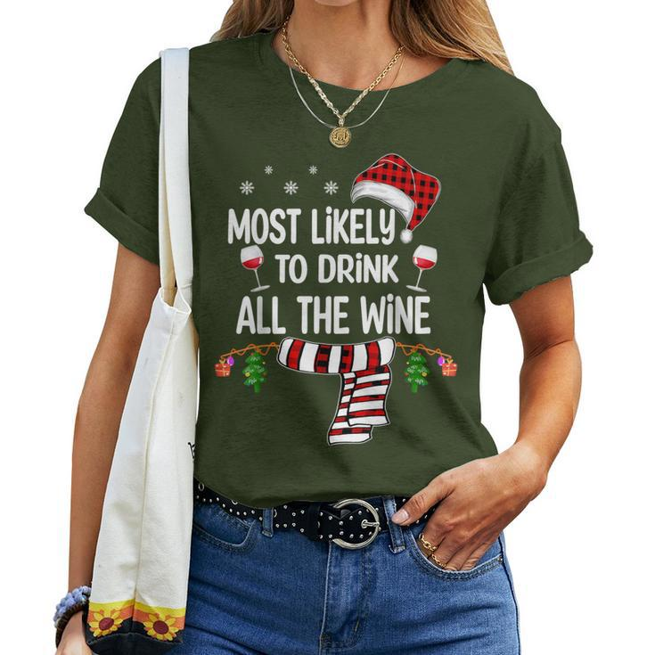 Most Likely To Drink All The Wine Family Christmas Pajamas Women T-shirt
