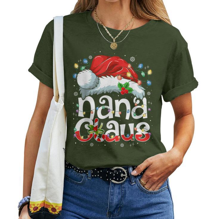 Nana Claus Christmas Lights Santa Hat Pajama Family Matching Women T-shirt