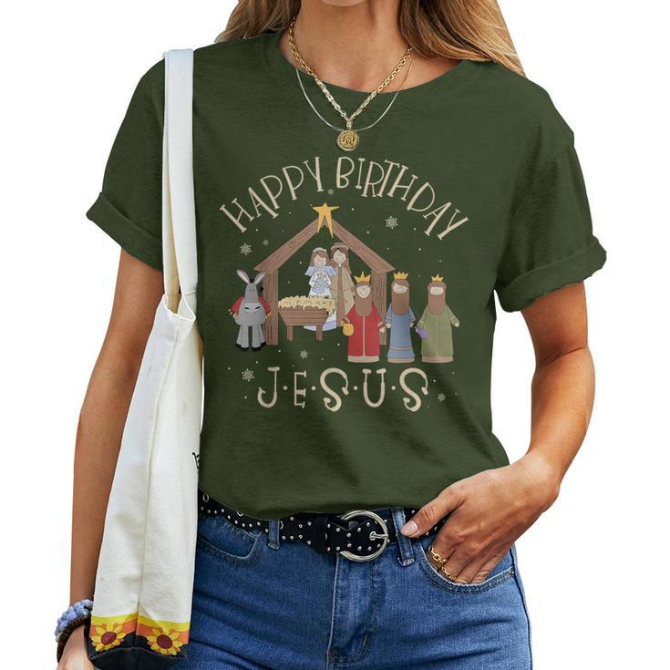 Nativity Happy Birthday Jesus Christmas Nativity Christian Women T-shirt