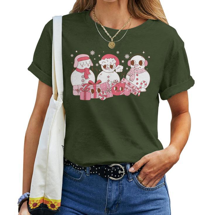 Pink Christmas Snowman Groovy Chillin With My Snowmies Pjs Women T-shirt
