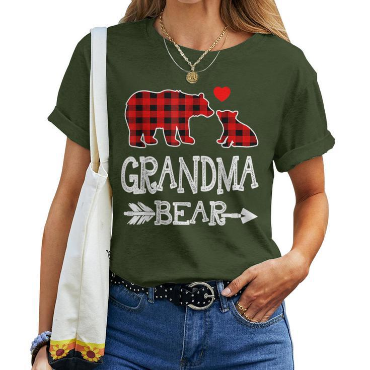 Red Plaid Grandma Bear Christmas Pajama Matching Family Women T-shirt