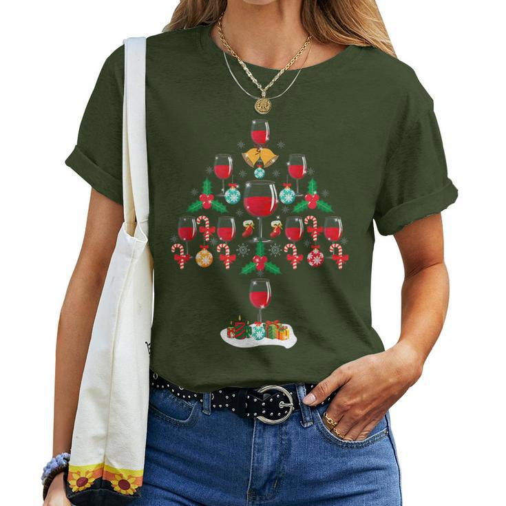 Red Wine Glass Christmas Xmas Tree Women T-shirt