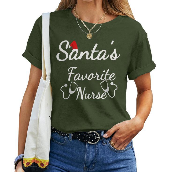 Santa's Favorite Nurse Cute Merry Xmas Party Crew Women T-shirt