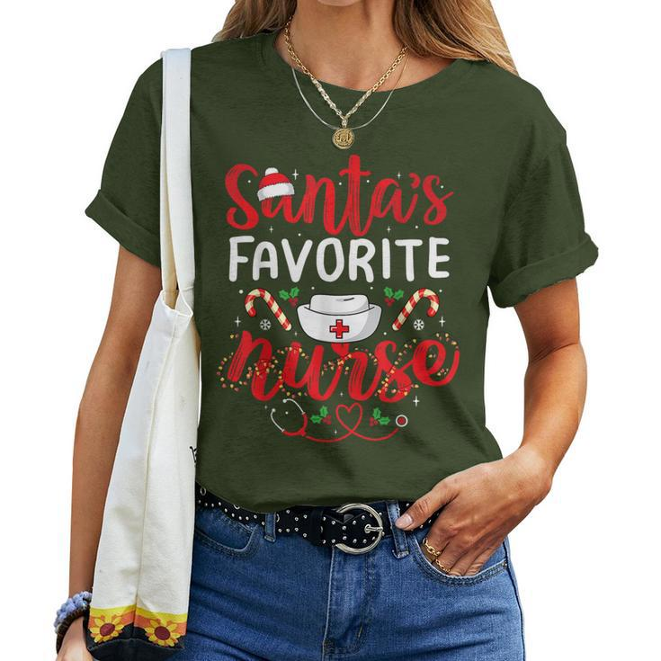 Santas Favorite Nurse Christmas Xmas Rn Cna Nursing Women T-shirt