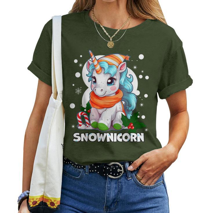 Snownicorn Cute Unicorn Snowman Christmas Girl Women T-shirt
