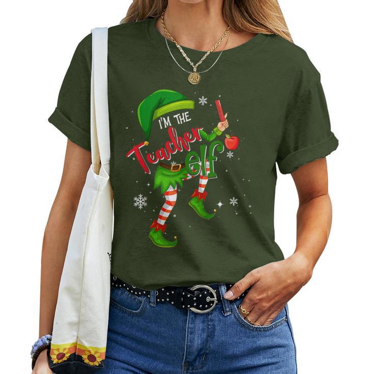 Teacher Elf Matching Family Group Christmas Party Pajama Women T-shirt