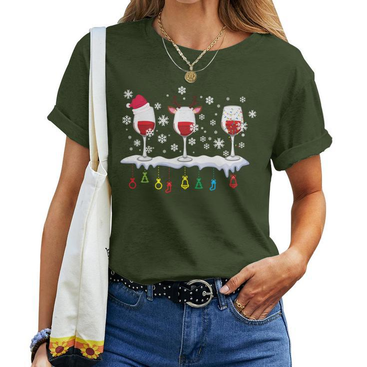 Three Glasses Of Wine Santa Hat Christmas Drinking Women T-shirt
