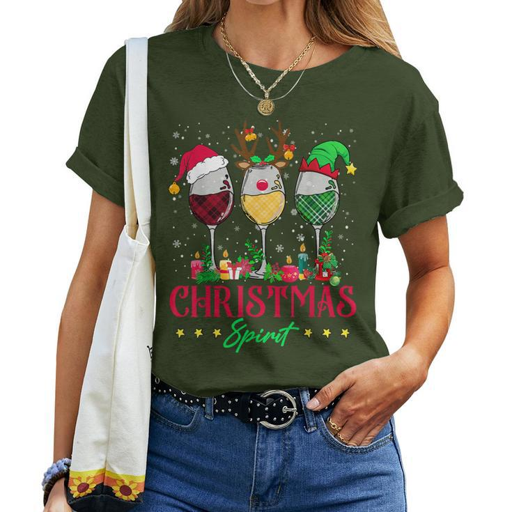 Wine Drinking Family Matching Christmas Pajama Plaid Women T-shirt