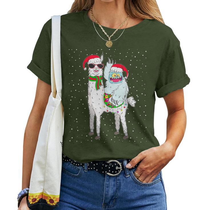 Yeti To Party Santa Hat Llama Christmas Pajama Xmas Women T-shirt