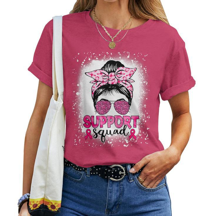 Messy Bun Glasses Pink Support Squad Breast Cancer Awareness Women T-shirt