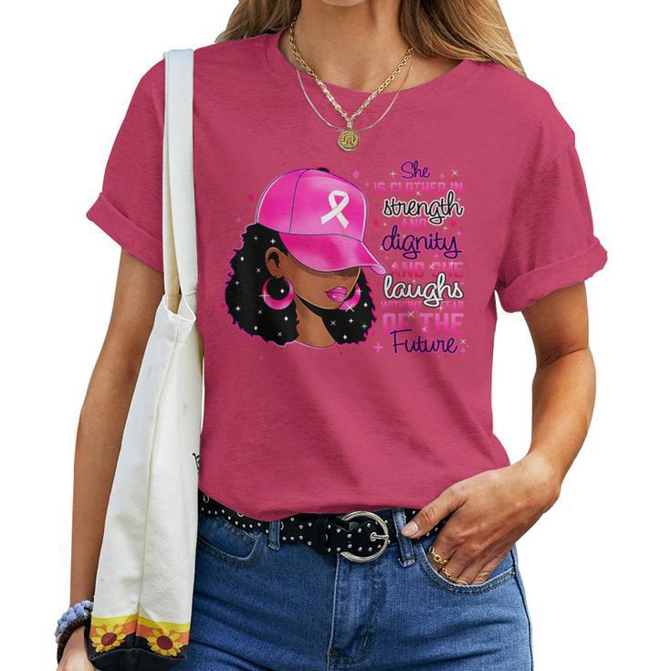 Strong Girls Afro Black Woman Pink Ribbon Breast Cancer Women T-shirt