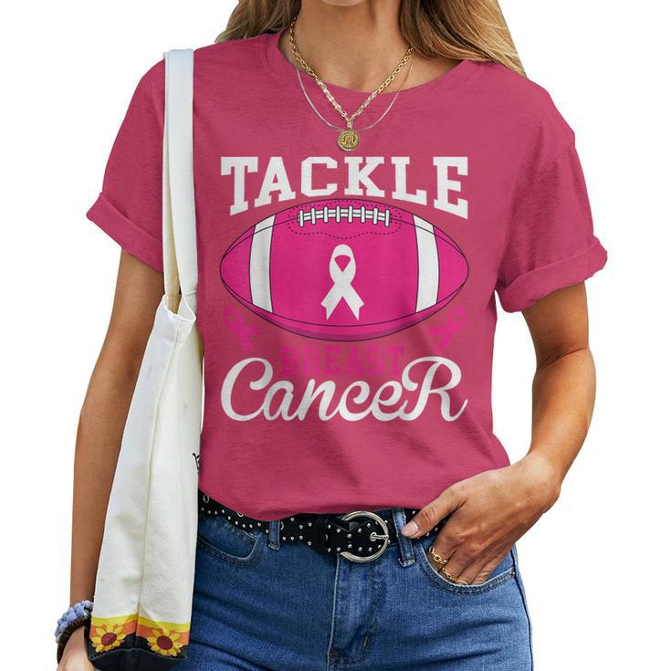 Woman Tackle Football Pink Ribbon Breast Cancer Awareness Women T-shirt