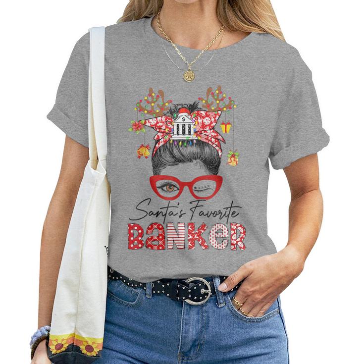 Messy Bun Hair- Christmas Tree-Santa's Favorite Banker Women T-shirt