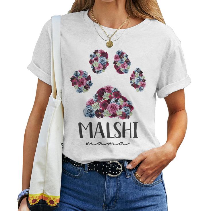 Malshi Mama Maltese Shih Tzu Floral Paw Dog Mom Women T-shirt
