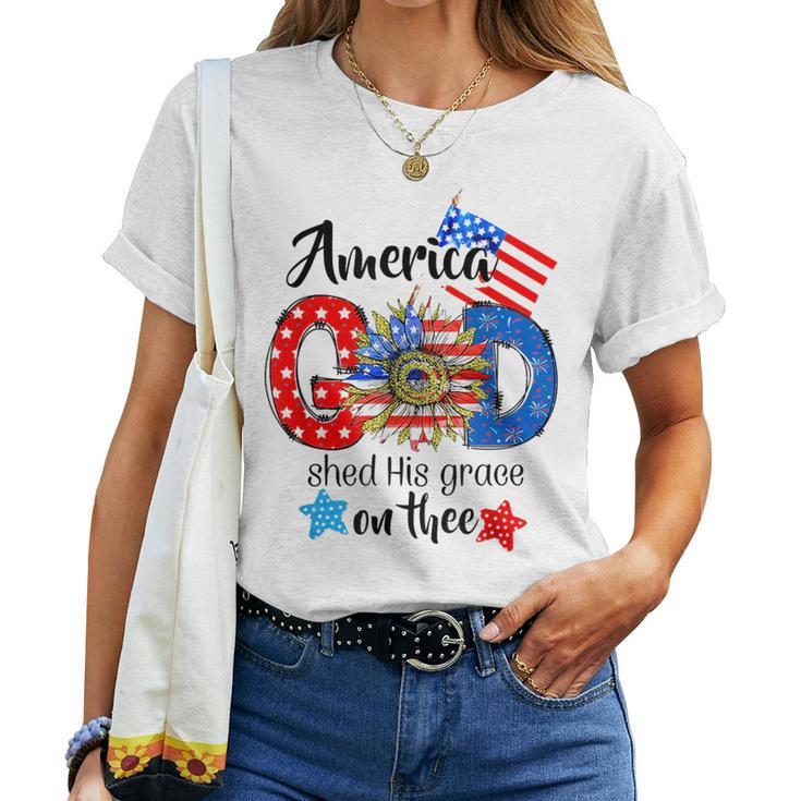 American God Shed His Grace On Thee Christian 4Th Of July Women T-shirt