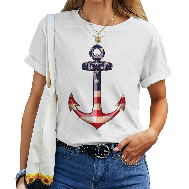 Anchor American Flag Cool Sailing Nautical Men Women Women T-shirt