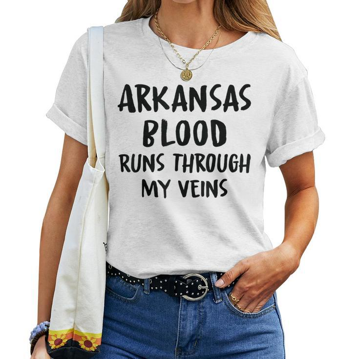 Arkansas Blood Runs Through My Veins Novelty Sarcastic Word Women T-shirt