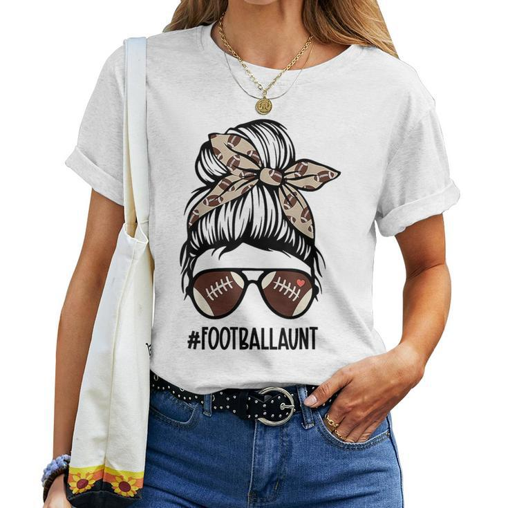 Bleached Football Aunt Messy Bun Football Lover Game Day Women T-shirt