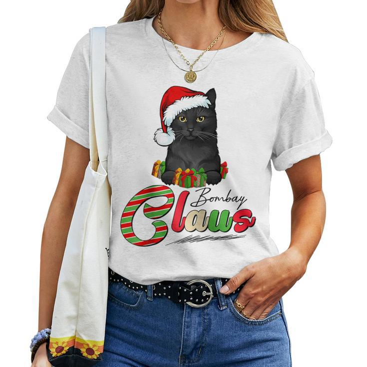 Bombay Claus Cat Lovers Santa Hat Ugly Christmas Sweater Women T-shirt
