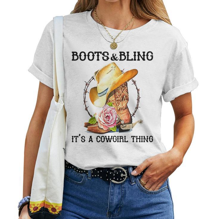 Boots & Bling Its A Cowgirl Thing Cowboy Boots Rodeo Horse Women T-shirt