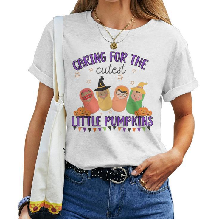 Caring For The Cutest Little Pumpkins Mother Baby Halloween Women T-shirt
