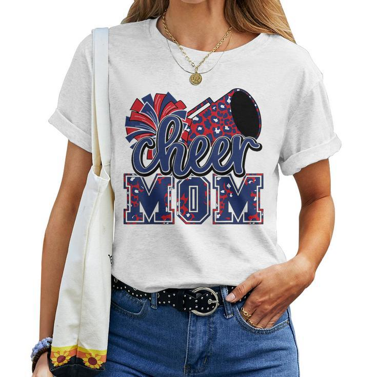 Cheer Mom Navy Red Leopard Cheer Poms & Megaphone Women T-shirt