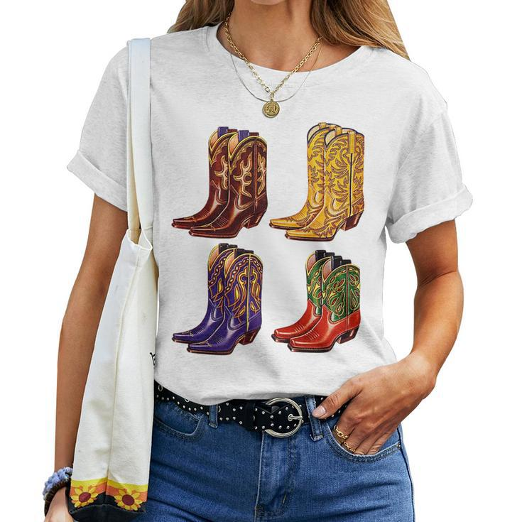 Cowboy Boots Colorful Cowgirl Western Country Rodeo Vintage Women T-shirt