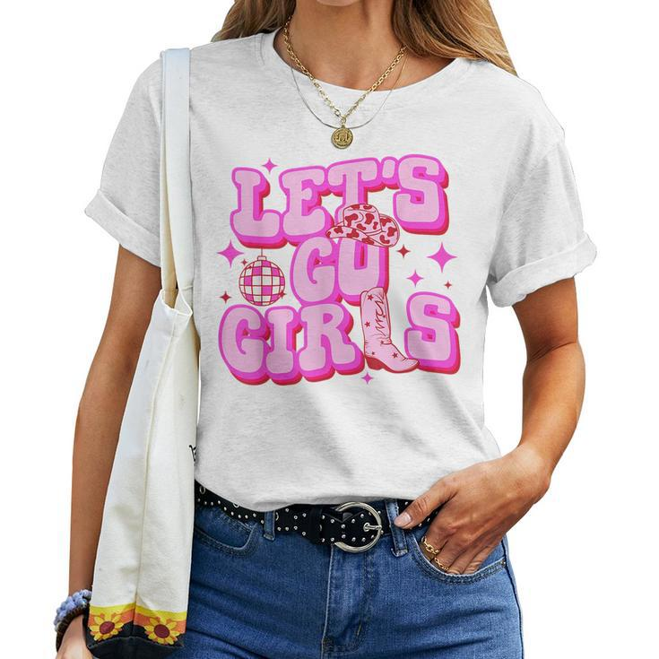 Cowboy Hat Boots Let's Go Girls Western Pink Cowgirls Women T-shirt