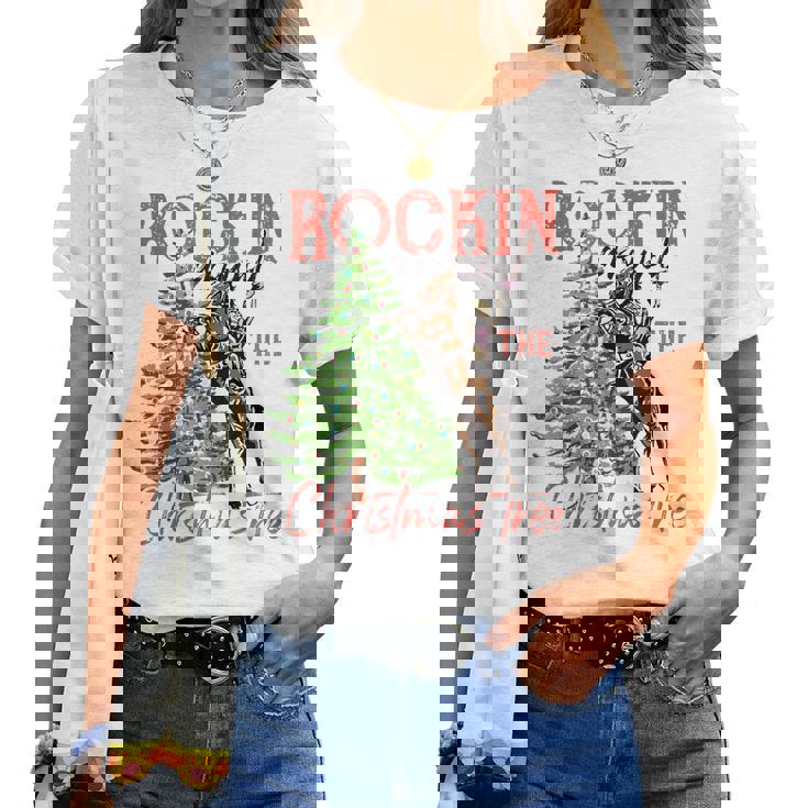 Cowgirl Horsing Rocking Around Christmas Tree Western Women T-shirt