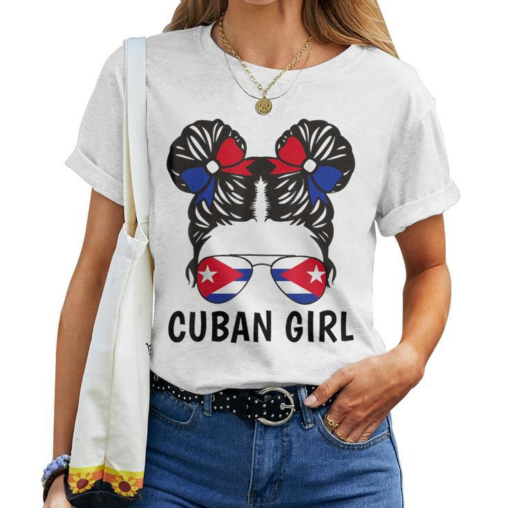 Cuban Girl Messy Hair Cuba Flag Cubanita Youth Women T-shirt