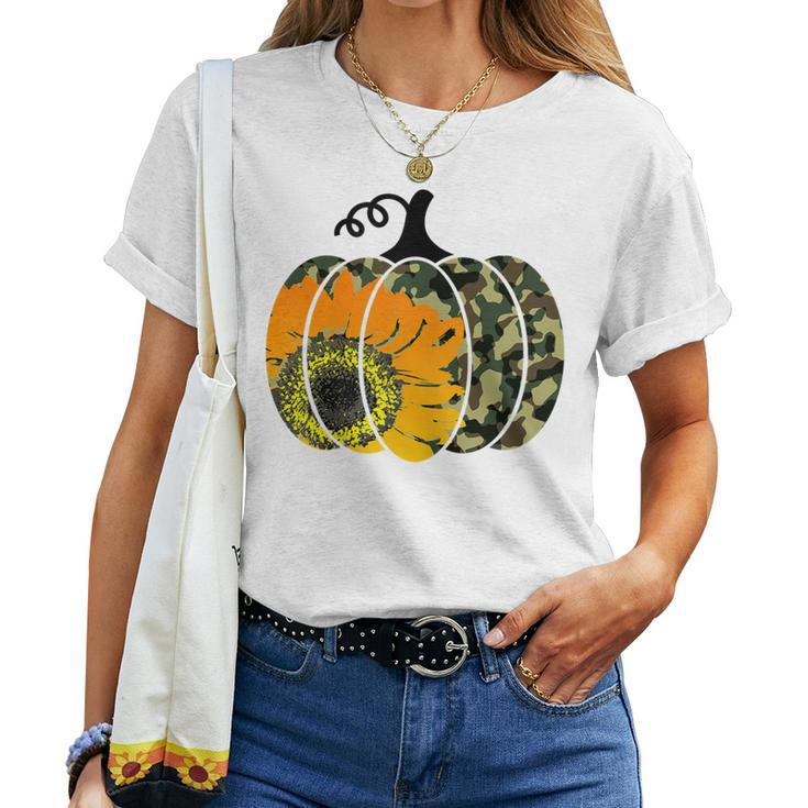 Cute Thanksgiving For Wife Pumpkin Camouflage Sunflower Women T-shirt