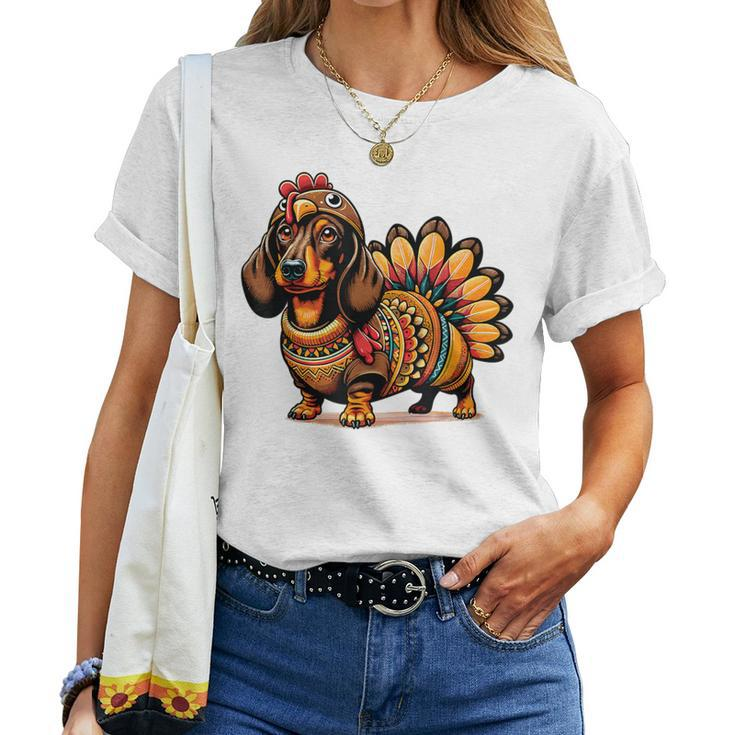 Dachshund Dog Weiner Turkey Costume Thanksgiving Girls Women T-shirt