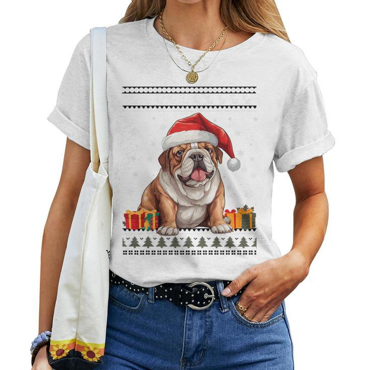 Dog Christmas Cute Bulldog Santa Hat Ugly Christmas Sweater Women T-shirt