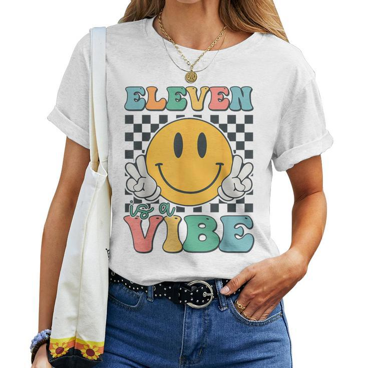 Eleven Is A Vibe 11Th Birthday Smile Face Hippie Boys Girls Women T-shirt