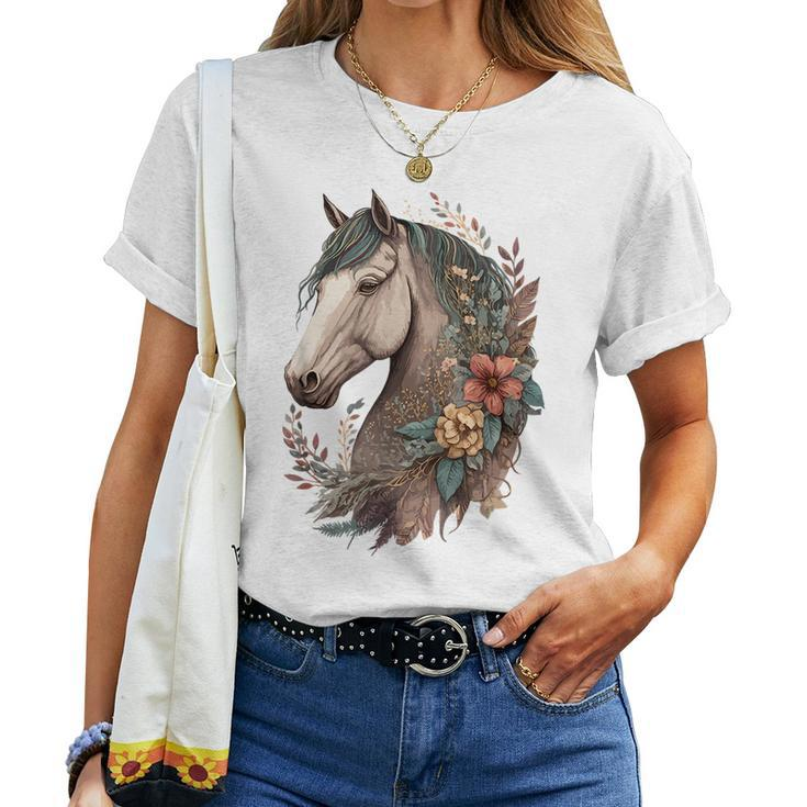 Equestrian Horse Girl Bohemian Portrait Horseback Riding Women T-shirt