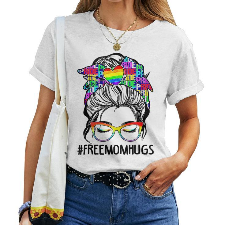 Free Mom Hugs Messy Bun Lgbt Pride Rainbow Women T-shirt