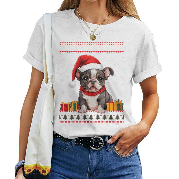 French Bulldog Christmas Santa Hat Ugly Christmas Sweater Women T-shirt