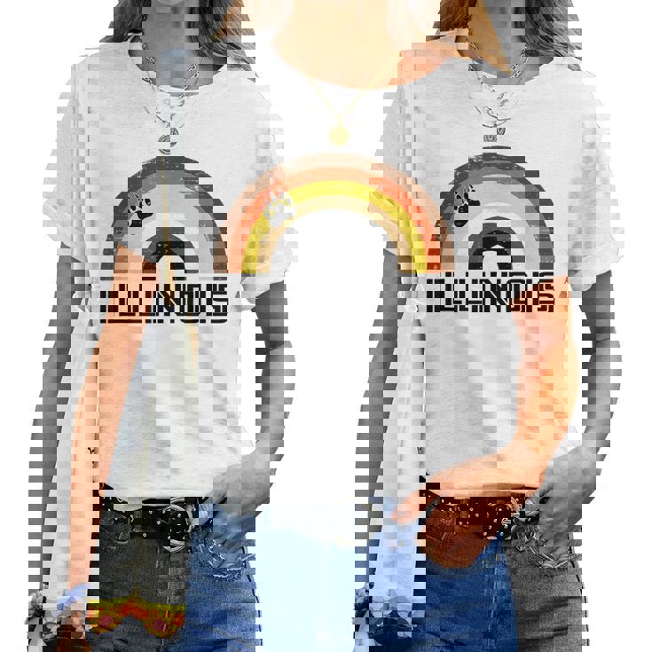 Gay Bear Illinois Rainbow Pride Vintage Distressed Women T-shirt Crewneck